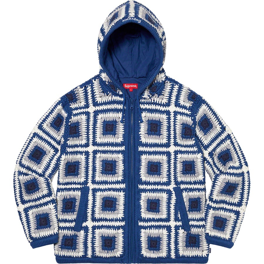 Details on Crochet Hooded Zip Up Sweater Navy from fall winter
                                                    2020 (Price is $298)