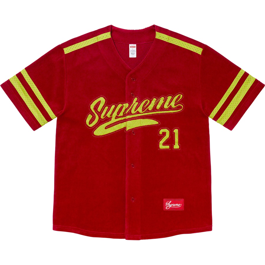 Details on Velour Baseball Jersey Red from fall winter
                                                    2020 (Price is $118)