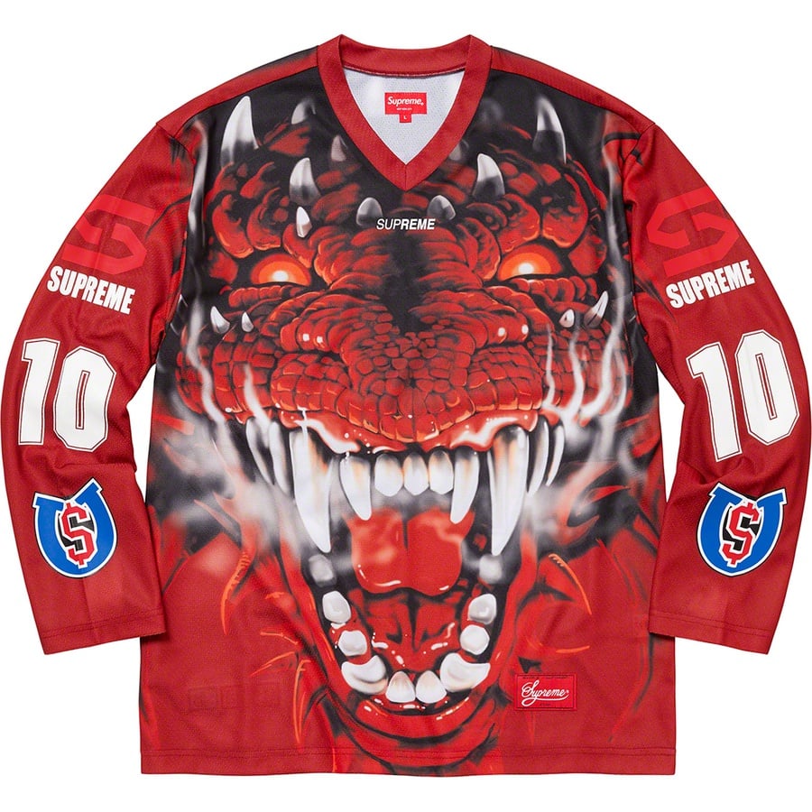 Details on Dragon Hockey Jersey Red from fall winter
                                                    2020 (Price is $138)
