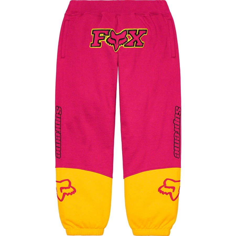 Details on Supreme Fox Racing Sweatpant Pink from fall winter
                                                    2020 (Price is $158)