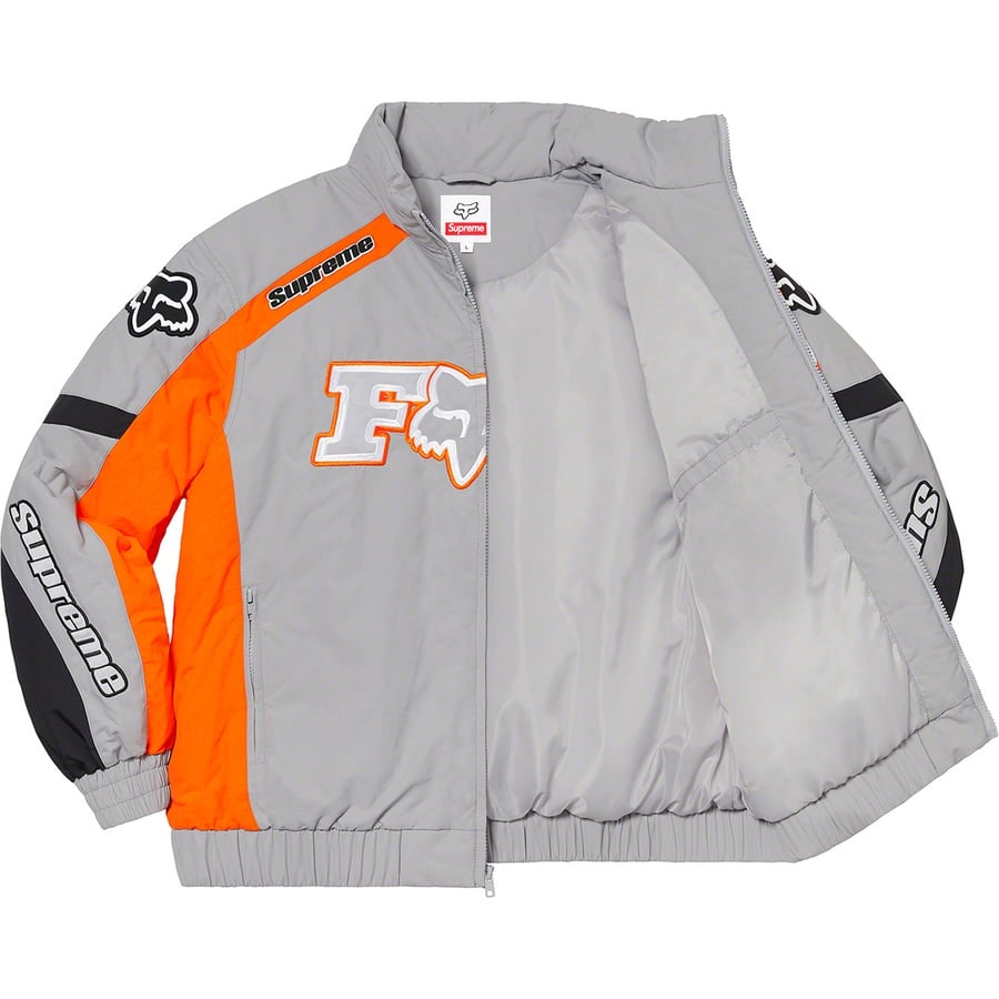 Details on Supreme Fox Racing Puffy Jacket Grey from fall winter
                                                    2020 (Price is $248)