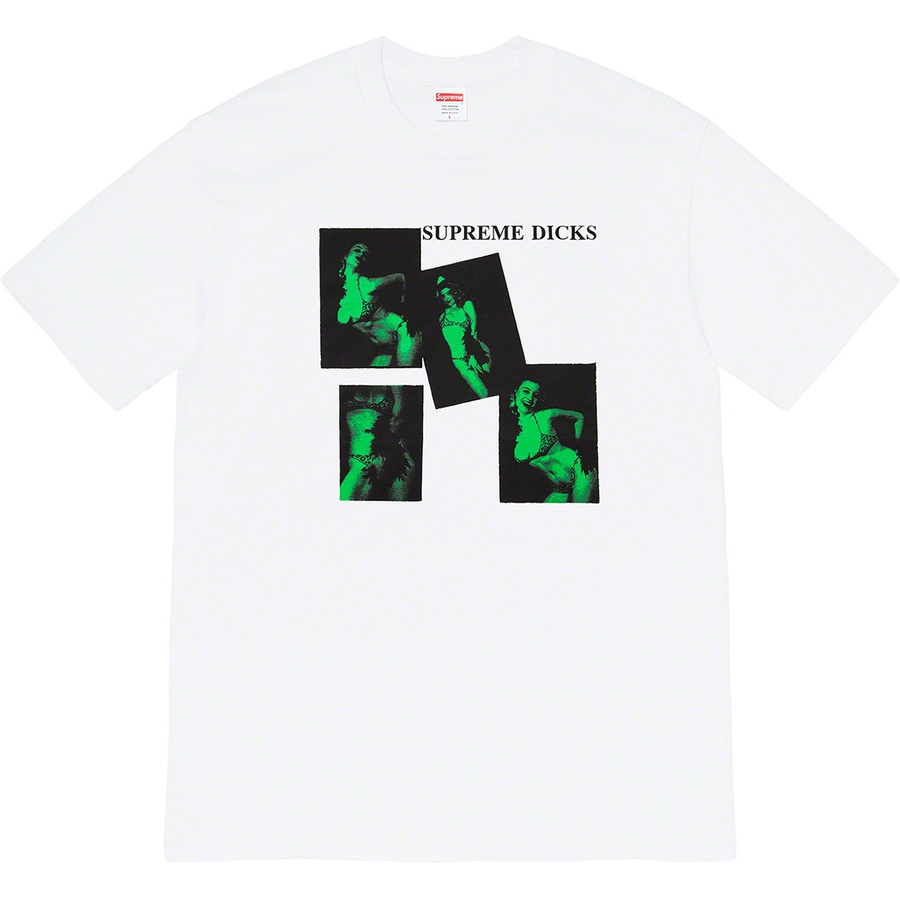 Details on Supreme Dicks Tee White from fall winter
                                                    2020 (Price is $38)