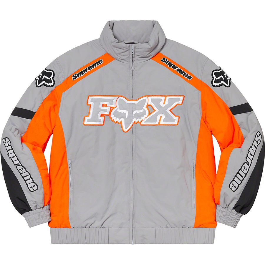 Details on Supreme Fox Racing Puffy Jacket Grey from fall winter
                                                    2020 (Price is $248)