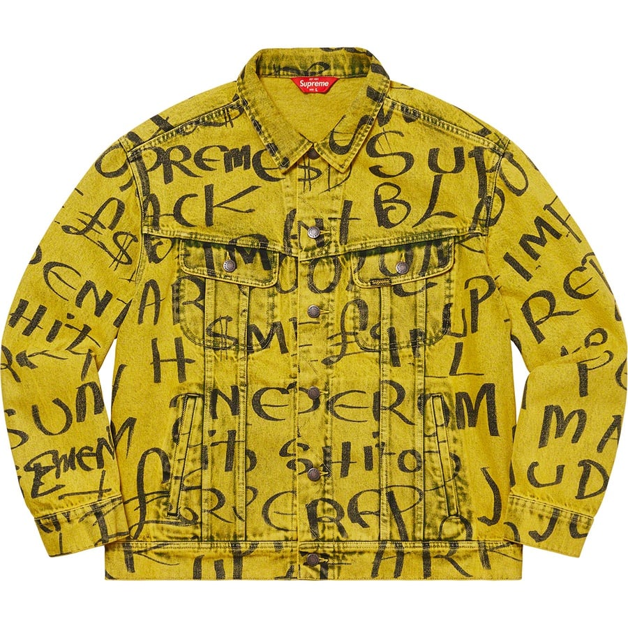 Details on Black Ark Denim Trucker Jacket Fluorescent Yellow from fall winter
                                                    2020 (Price is $218)