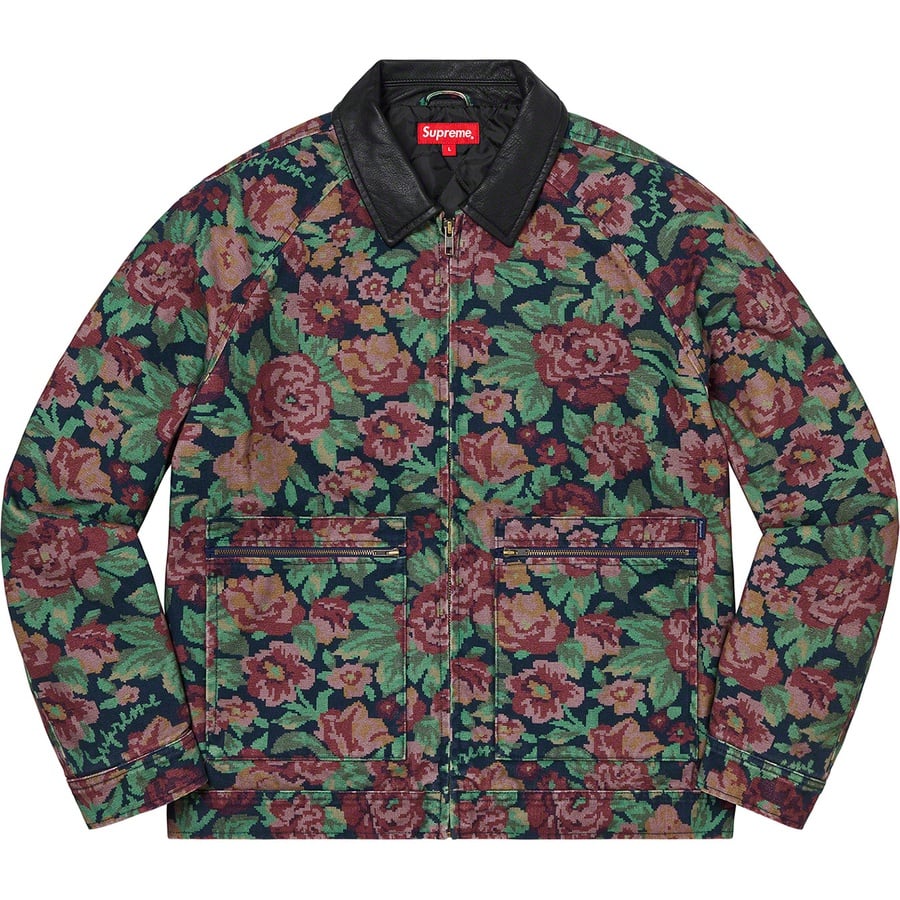 Details on Leather Collar Work Jacket Digi Floral from fall winter 2020 (Price is $198)