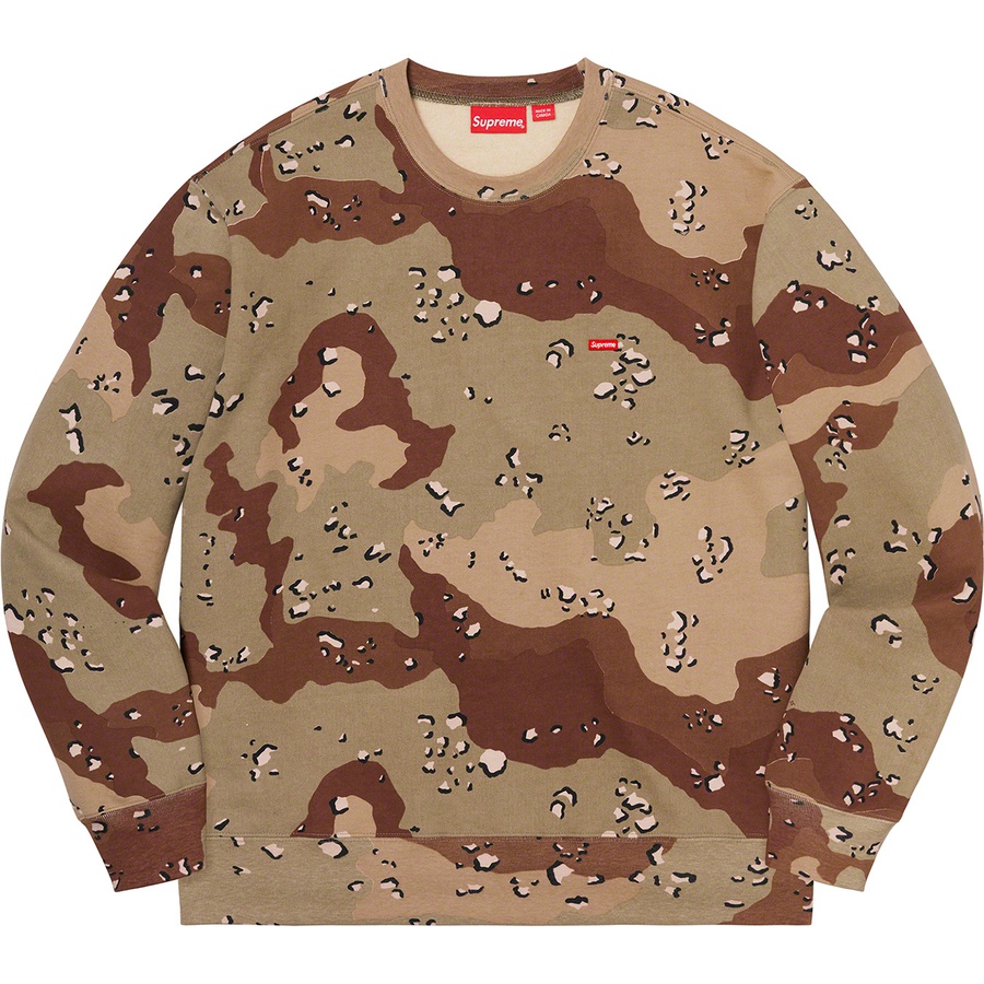 Details on Small Box Crewneck Chocolate Chip Camo from fall winter 2020 (Price is $138)