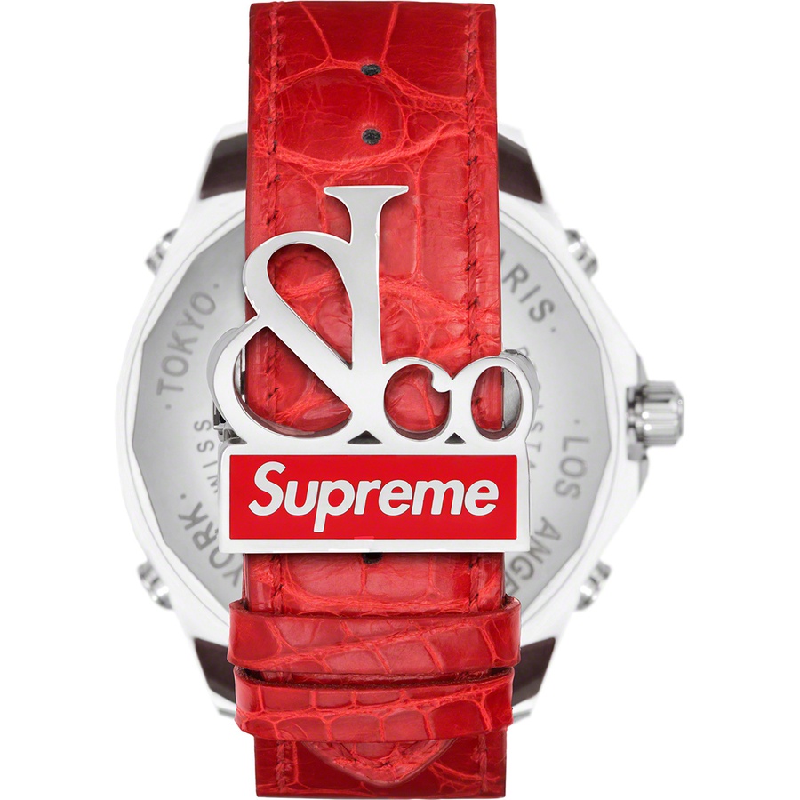 Details on Supreme Jacob & Co Time Zone 47mm Watch Red from fall winter 2020 (Price is $14000)