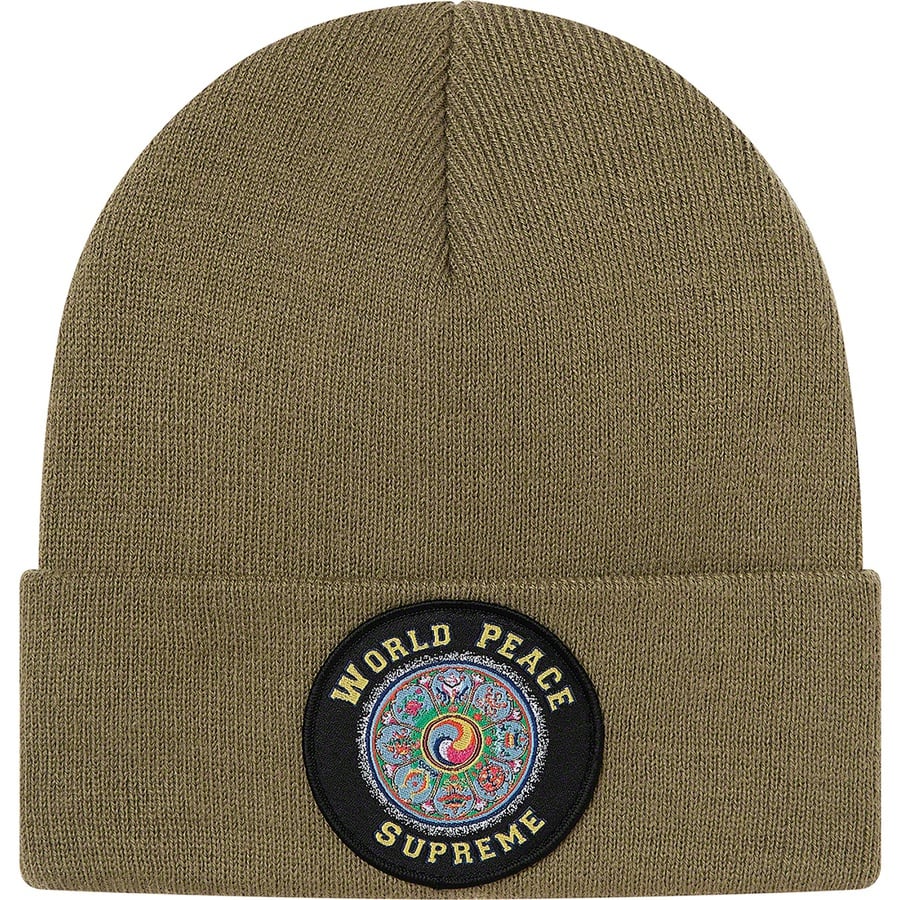 Details on World Peace Beanie Light Olive from fall winter 2020 (Price is $36)