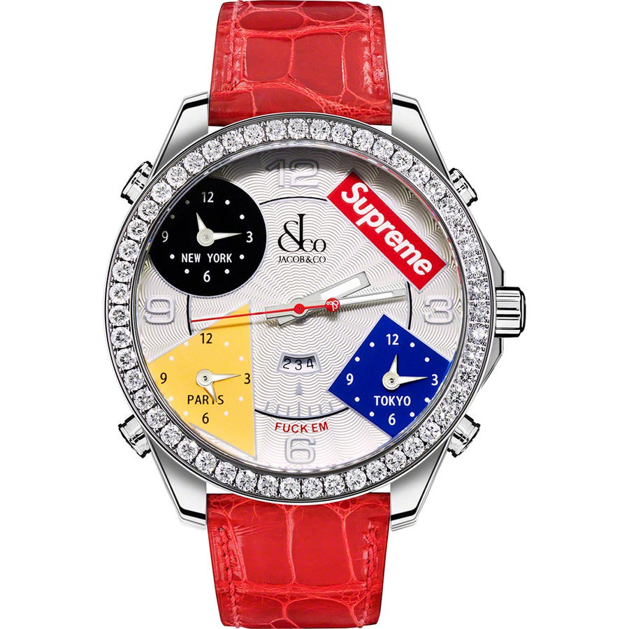 Details on Supreme Jacob & Co Time Zone 47mm Watch Red from fall winter
                                                    2020 (Price is $14000)