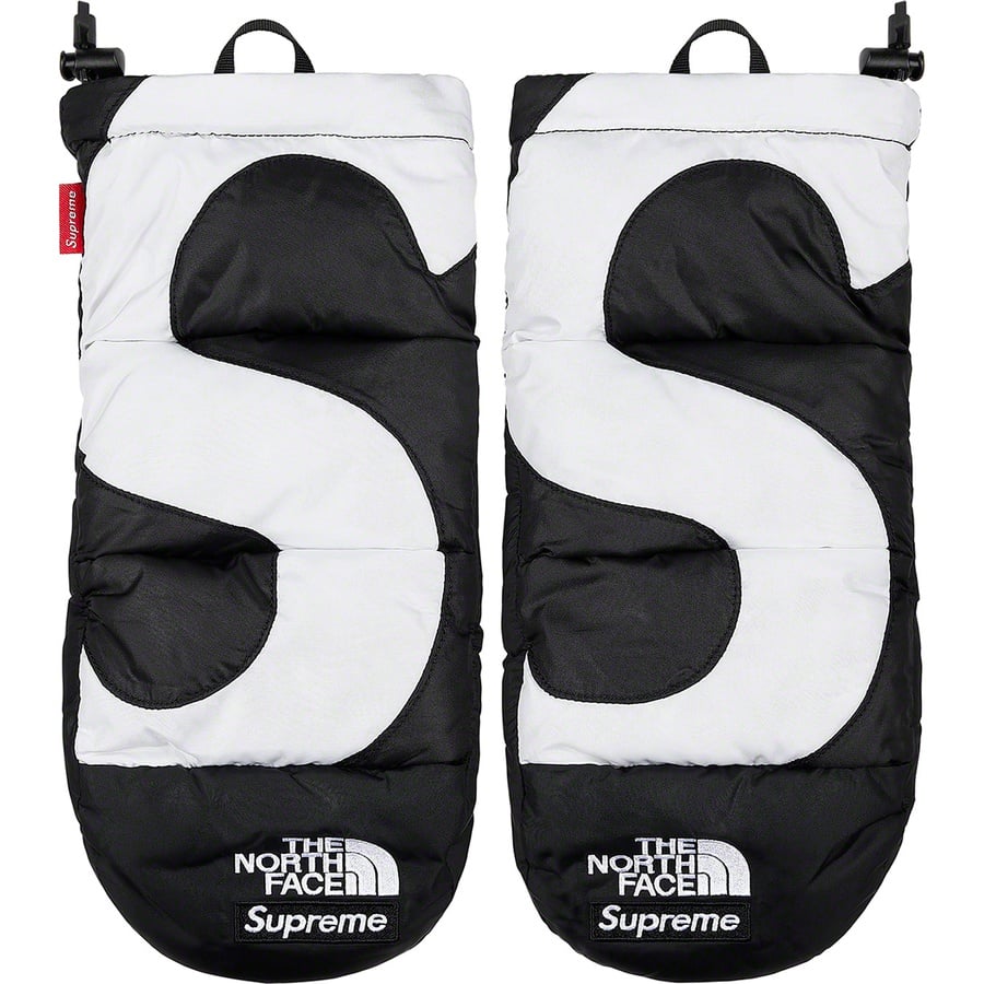 Details on Supreme The North Face S Logo Nuptse Mitts Black from fall winter 2020 (Price is $98)