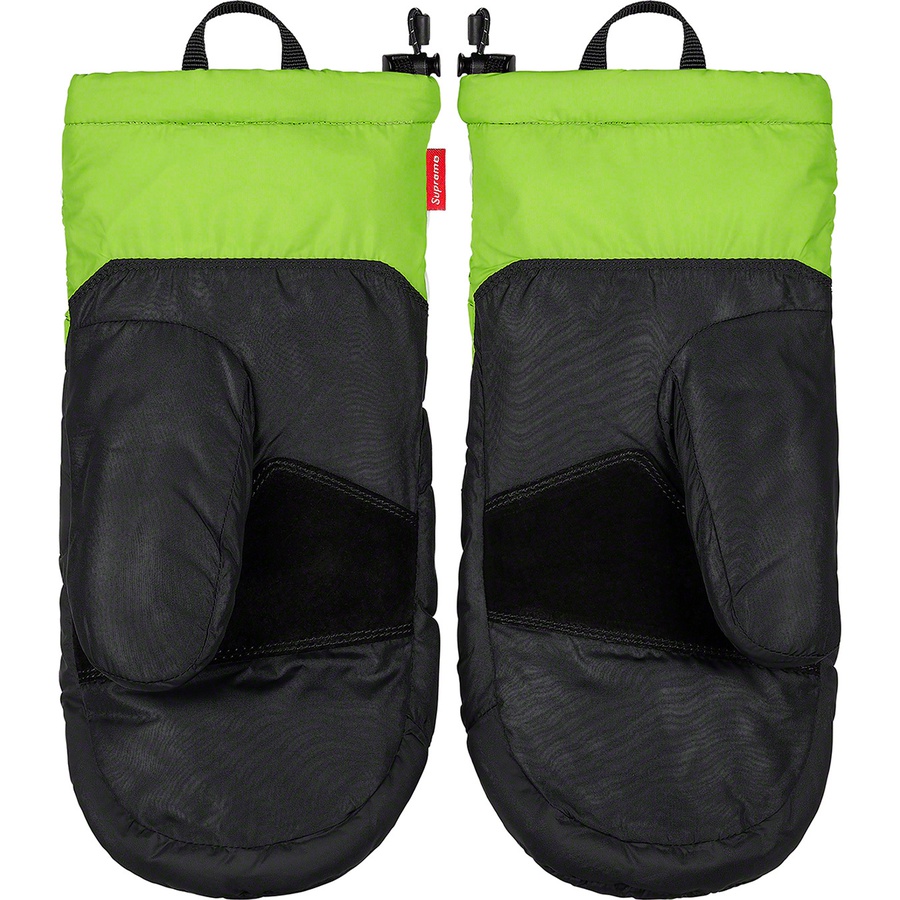 Details on Supreme The North Face S Logo Nuptse Mitts Lime from fall winter
                                                    2020 (Price is $98)