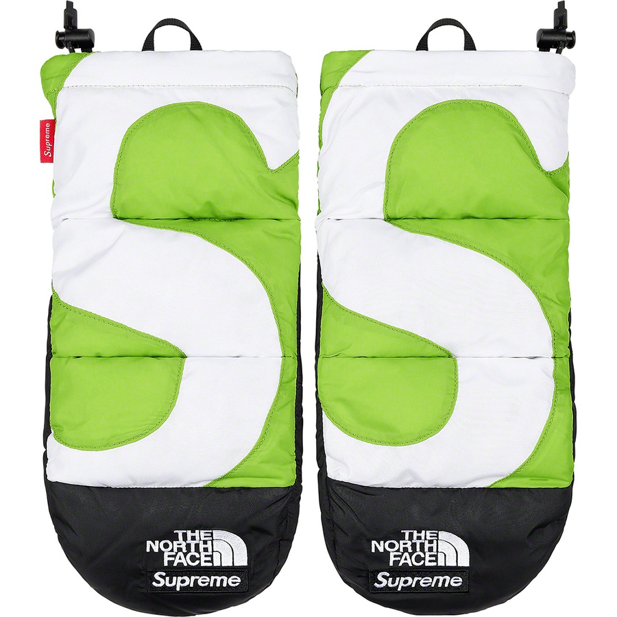 Details on Supreme The North Face S Logo Nuptse Mitts Lime from fall winter 2020 (Price is $98)