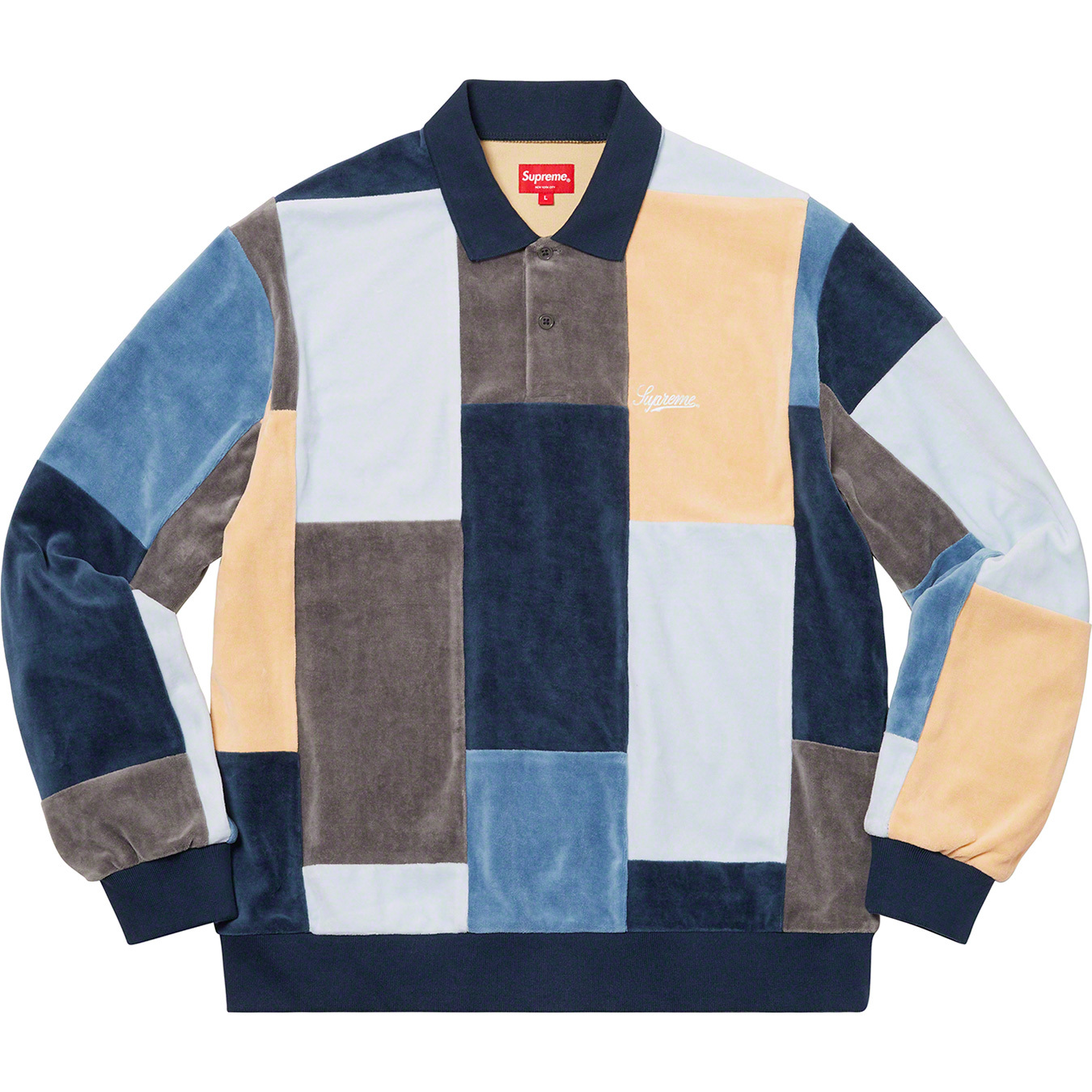 Supreme Patchwork Velour L/S Polo XLポロシャツ - ポロシャツ