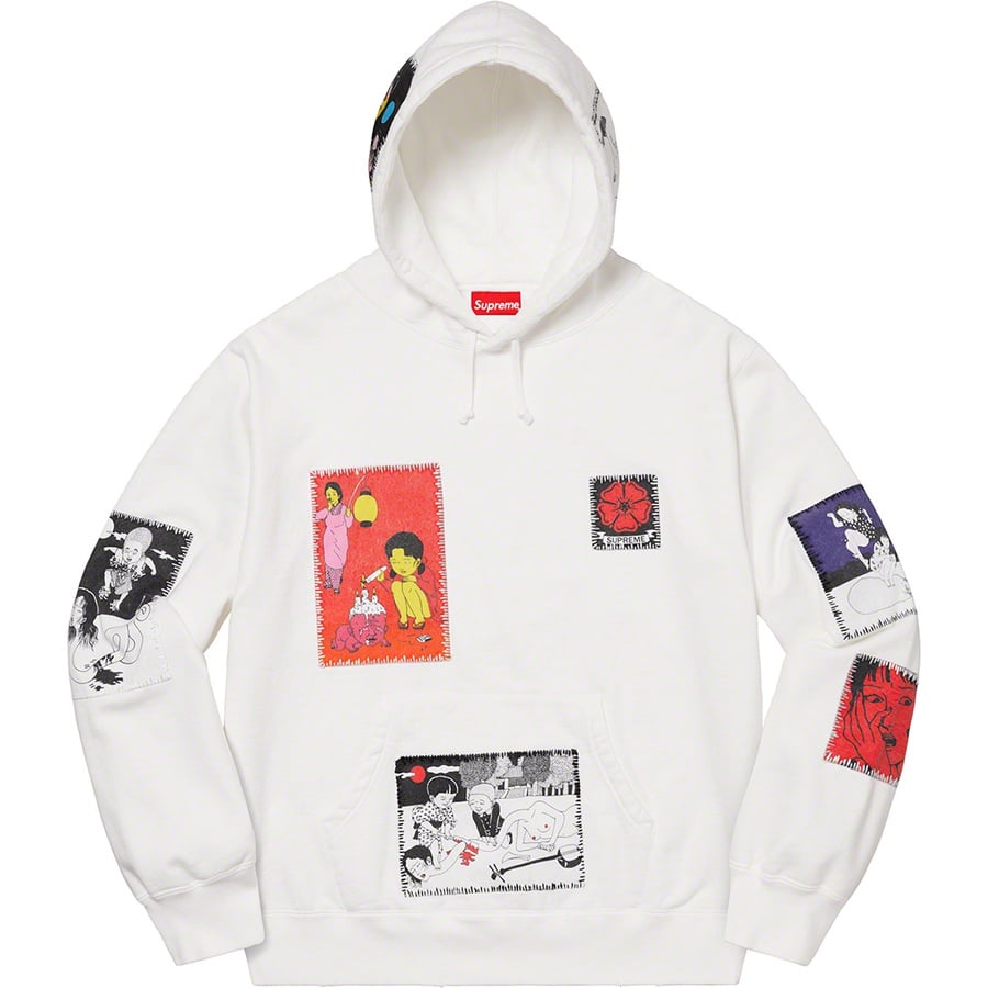 Details on Toshio Saeki Supreme Hooded Sweatshirt White from fall winter
                                                    2020 (Price is $248)