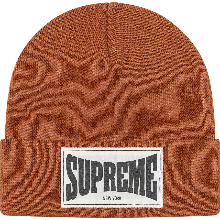 Details on Woven Label Beanie Rust from fall winter
                                                    2020 (Price is $34)