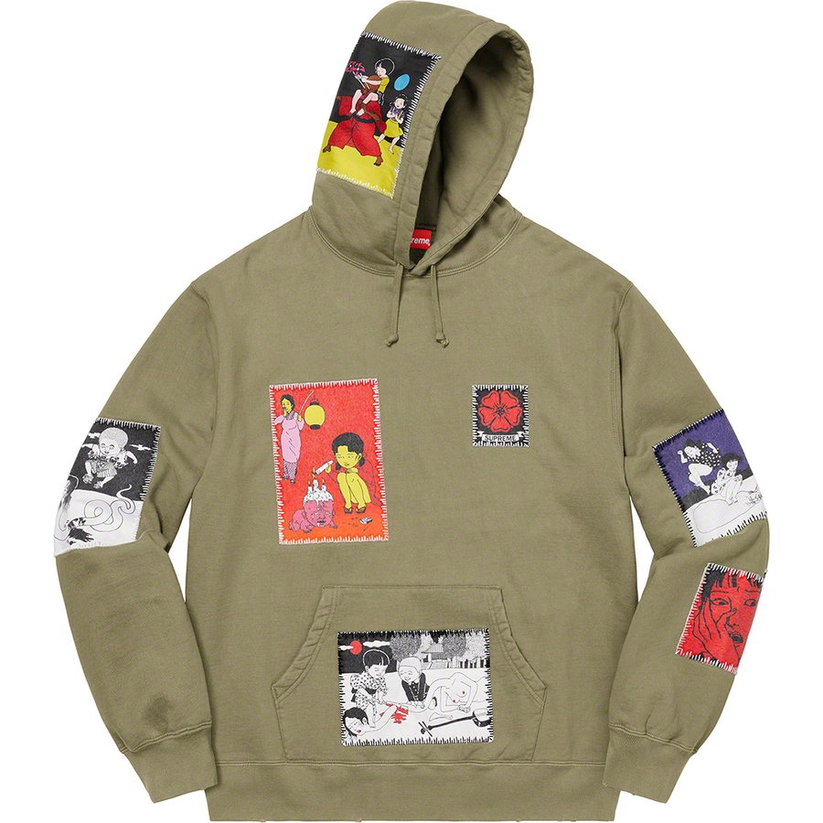 Details on Toshio Saeki Supreme Hooded Sweatshirt Light Olive from fall winter
                                                    2020 (Price is $248)