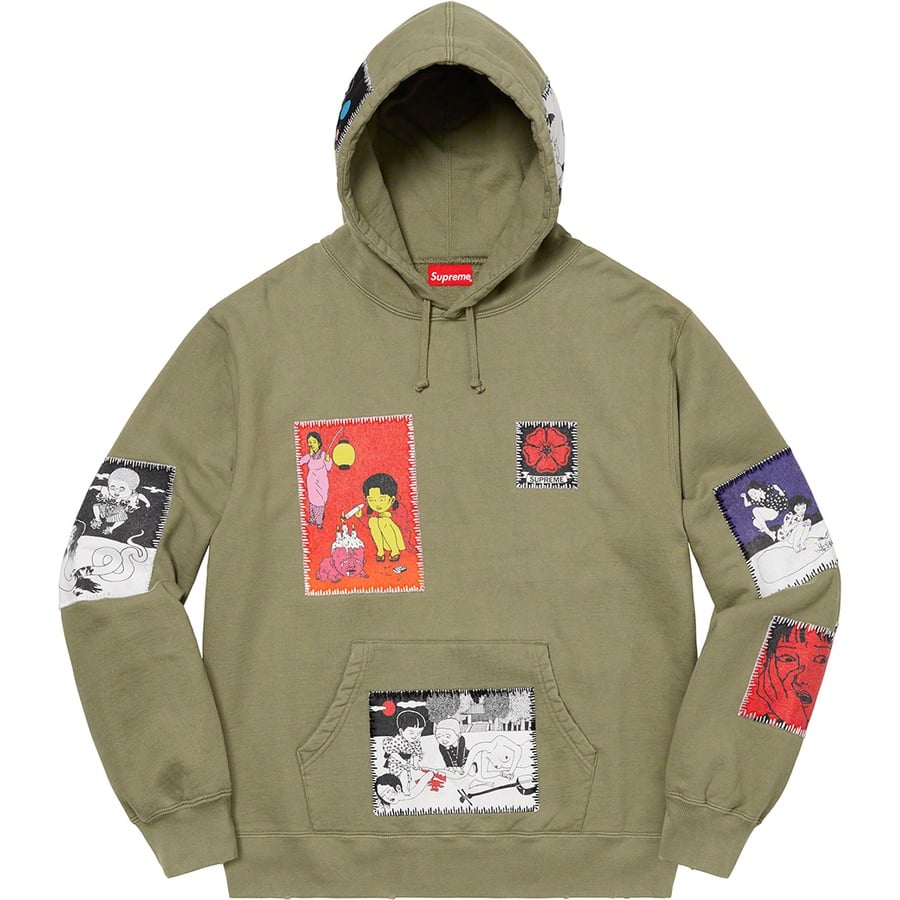 Details on Toshio Saeki Supreme Hooded Sweatshirt Light Olive from fall winter
                                                    2020 (Price is $248)