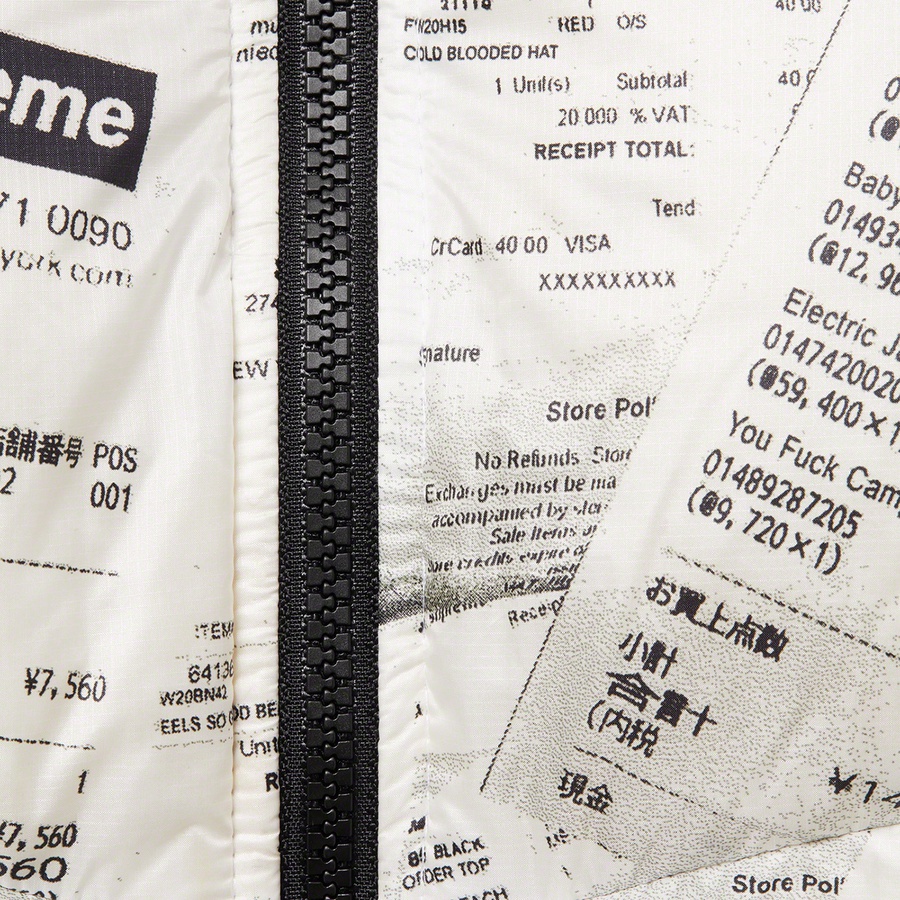 Details on Hooded Down Jacket Receipts  from fall winter 2020 (Price is $358)