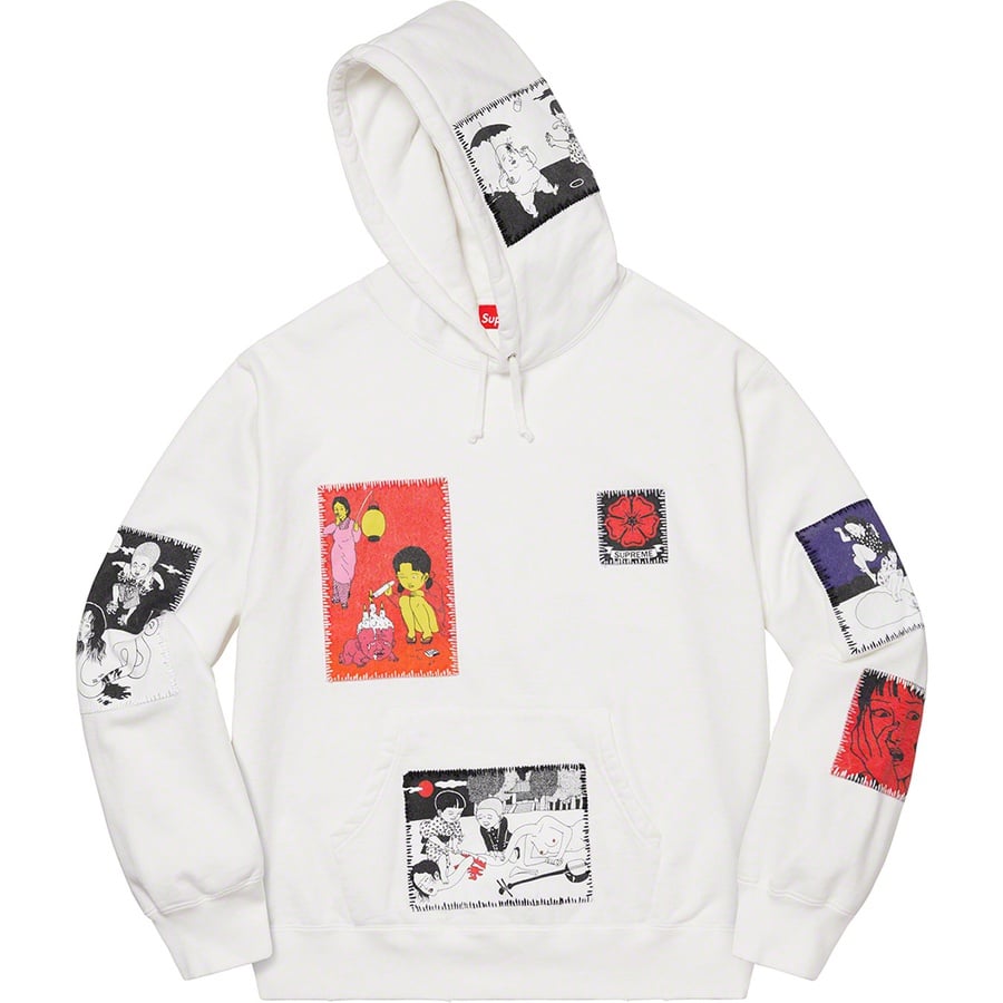 Details on Toshio Saeki Supreme Hooded Sweatshirt White from fall winter
                                                    2020 (Price is $248)