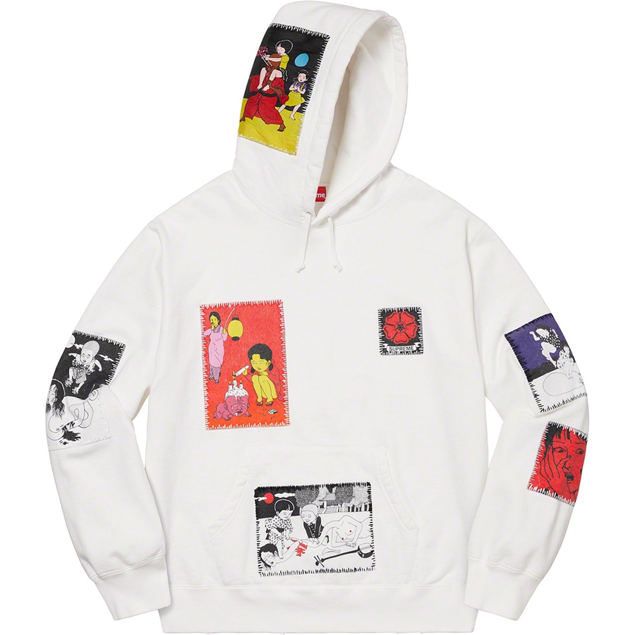 Details on Toshio Saeki Supreme Hooded Sweatshirt White from fall winter
                                                    2020 (Price is $248)