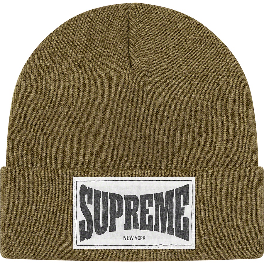 Details on Woven Label Beanie Olive from fall winter
                                                    2020 (Price is $34)