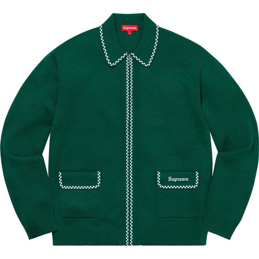 Details on Checkerboard Zip Up Sweater Green from fall winter
                                                    2020 (Price is $158)