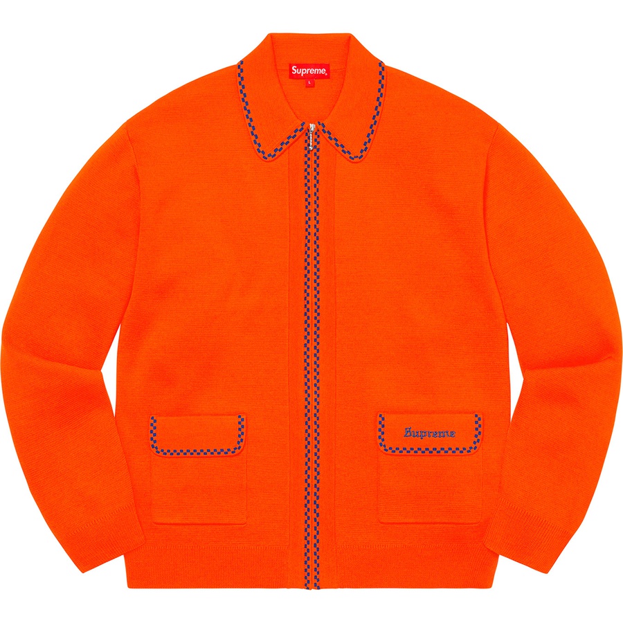 Details on Checkerboard Zip Up Sweater Orange from fall winter
                                                    2020 (Price is $158)