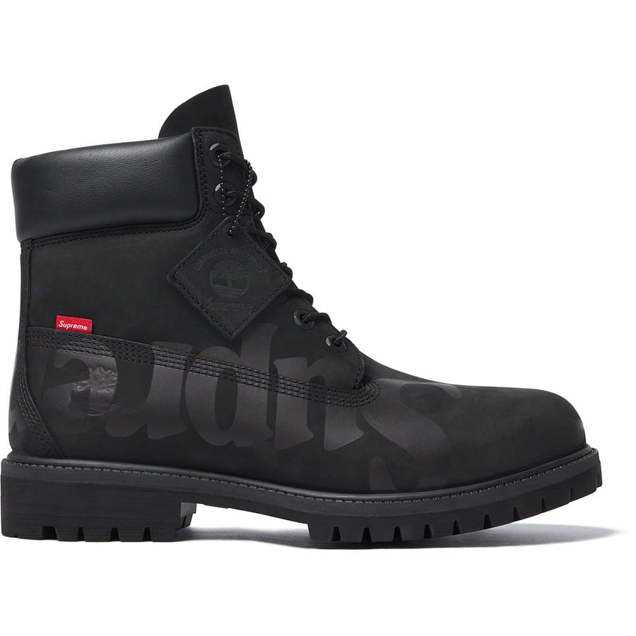 Details on Supreme Timberland Big Logo 6-Inch Premium Waterproof Boot Black from fall winter
                                                    2020 (Price is $248)