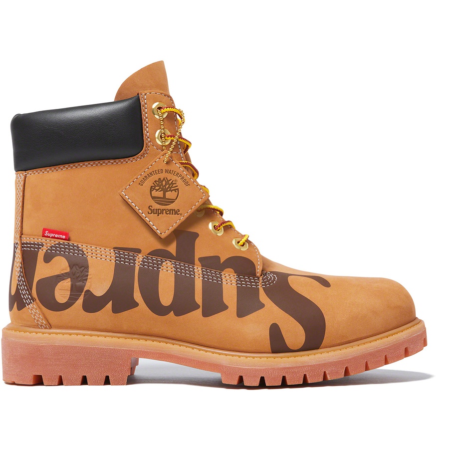 Details on Supreme Timberland Big Logo 6-Inch Premium Waterproof Boot Wheat from fall winter
                                                    2020 (Price is $248)