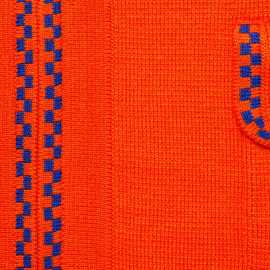 Details on Checkerboard Zip Up Sweater Orange from fall winter
                                                    2020 (Price is $158)