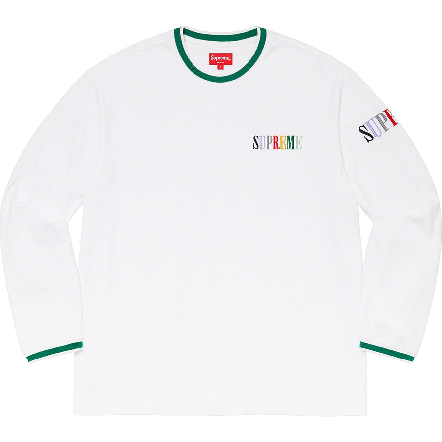 Details on Multi Color Logo L S Top White from fall winter
                                                    2020 (Price is $88)