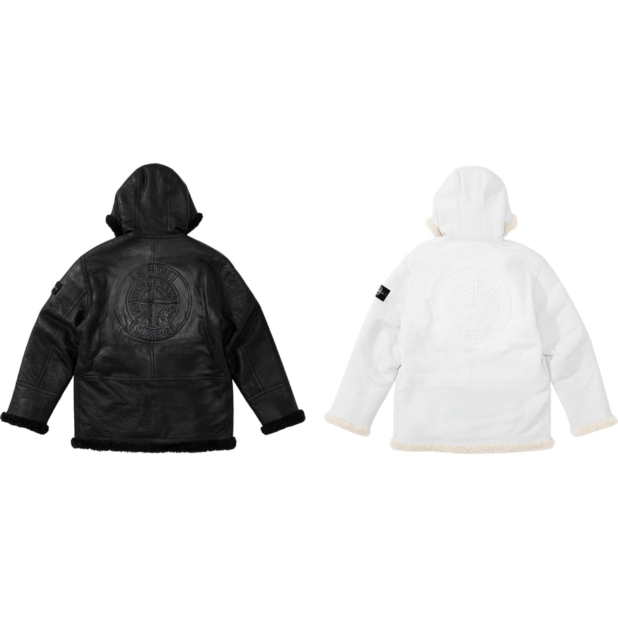 Details on Supreme Stone Island Hand-Painted Hooded Shearling Jacket  from fall winter
                                                    2020 (Price is $2798)