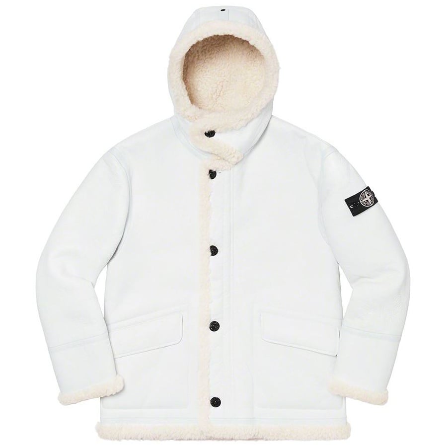 Details on Supreme Stone Island Hand-Painted Hooded Shearling Jacket khkh from fall winter
                                                    2020 (Price is $2798)