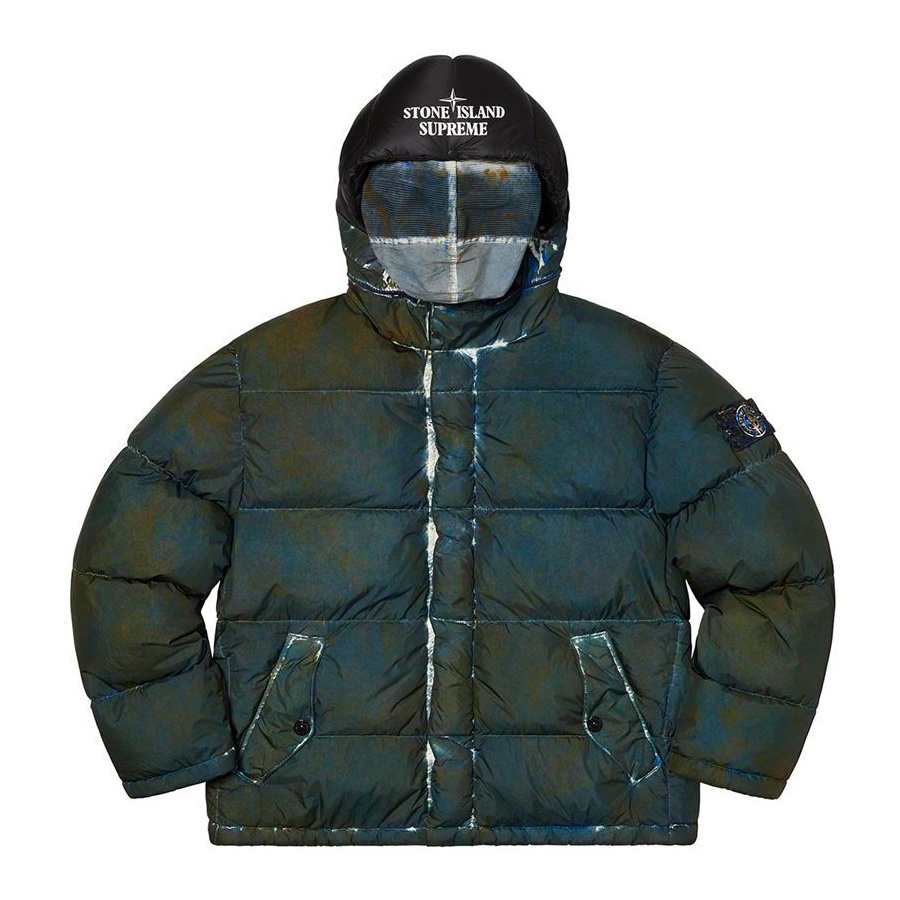Details on Supreme Stone Island Painted Camo Crinkle Down Jacket adsad from fall winter 2020 (Price is $998)