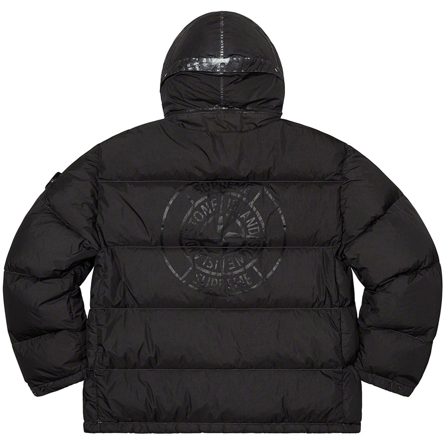 Details on Supreme Stone Island Painted Camo Crinkle Down Jacket Black from fall winter
                                                    2020 (Price is $998)