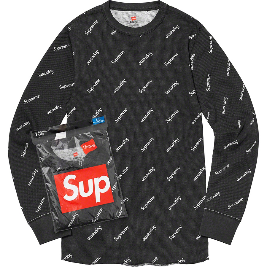 Details on Supreme Hanes Thermal Crew (1 Pack) Black Logos from fall winter
                                                    2020 (Price is $26)