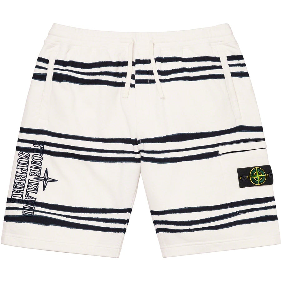 Details on Supreme Stone Island Warp Stripe Sweatshort White from fall winter
                                                    2020 (Price is $238)