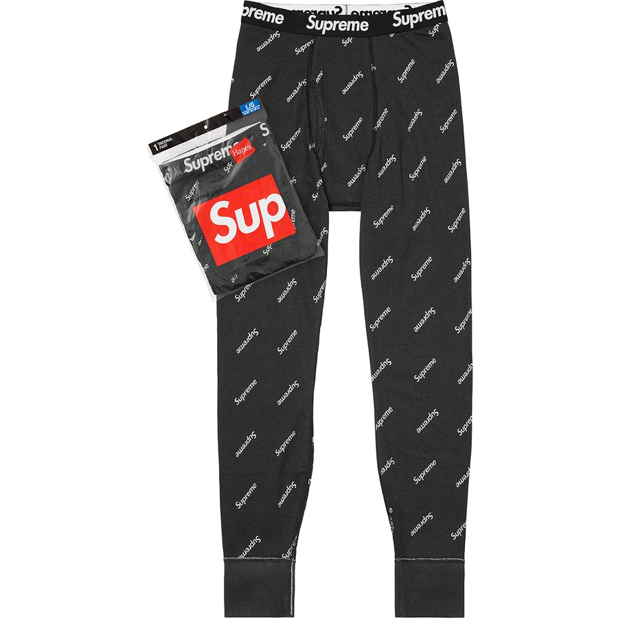 Details on Supreme Hanes Thermal Pant (1 Pack) Black Logos from fall winter
                                                    2020 (Price is $26)