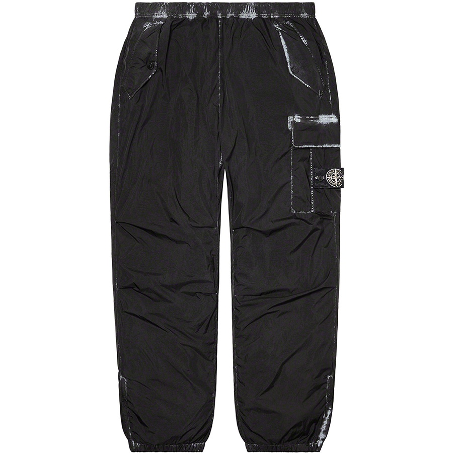 Details on Supreme Stone Island Painted Camo Nylon Cargo Pant Black from fall winter
                                                    2020 (Price is $348)