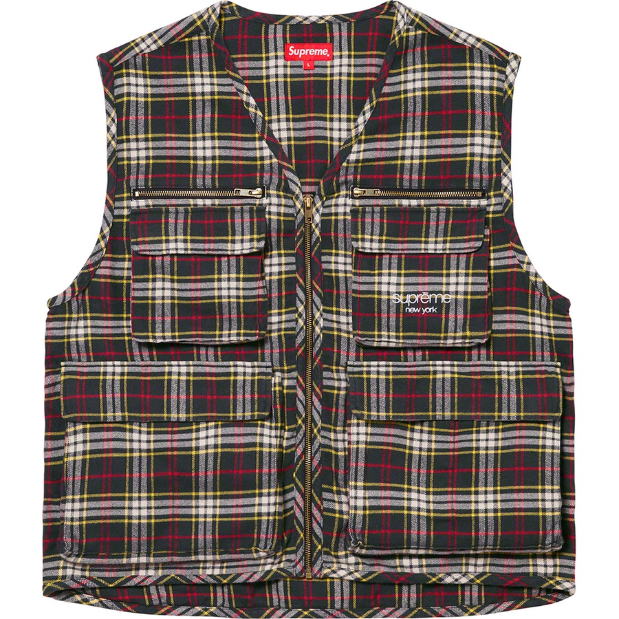 Details on Tartan Flannel Cargo Vest Black from fall winter 2020 (Price is $148)