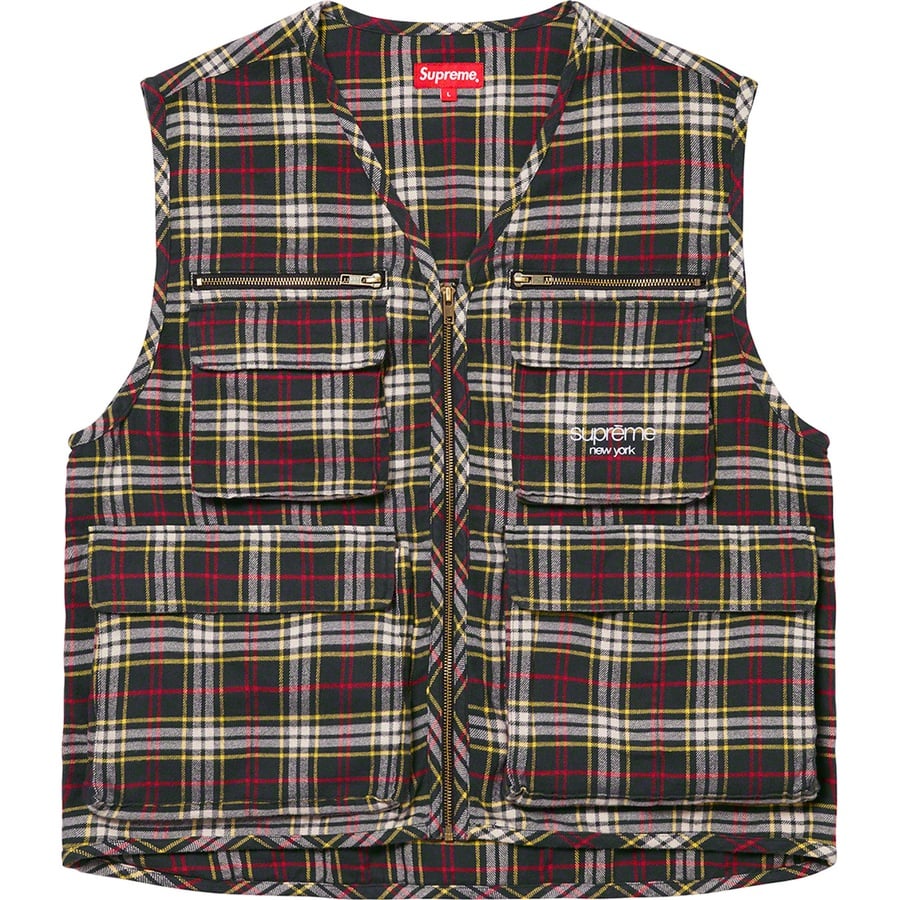 Details on Tartan Flannel Cargo Vest Black from fall winter
                                                    2020 (Price is $148)