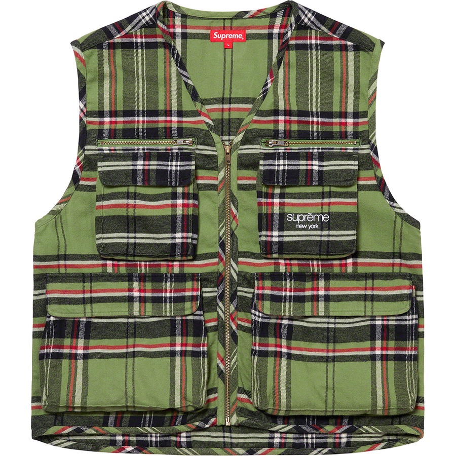 Details on Tartan Flannel Cargo Vest Green from fall winter
                                                    2020 (Price is $148)