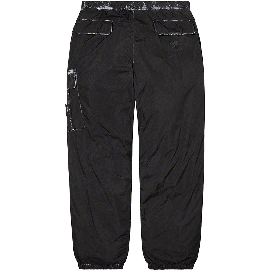Details on Supreme Stone Island Painted Camo Nylon Cargo Pant Black from fall winter
                                                    2020 (Price is $348)