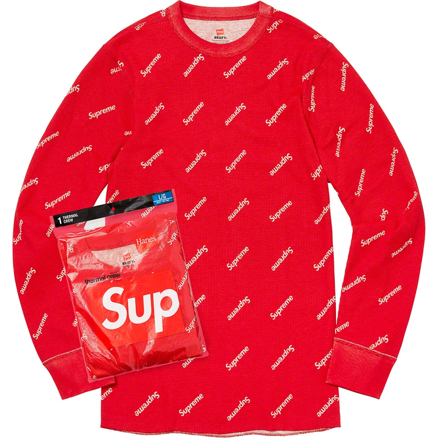 Details on Supreme Hanes Thermal Crew (1 Pack) Red Logos from fall winter
                                                    2020 (Price is $26)