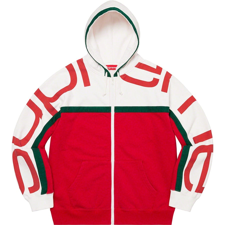 Details on Big Logo Paneled Zip Up Hooded Sweatshirt Red from fall winter
                                                    2020 (Price is $168)