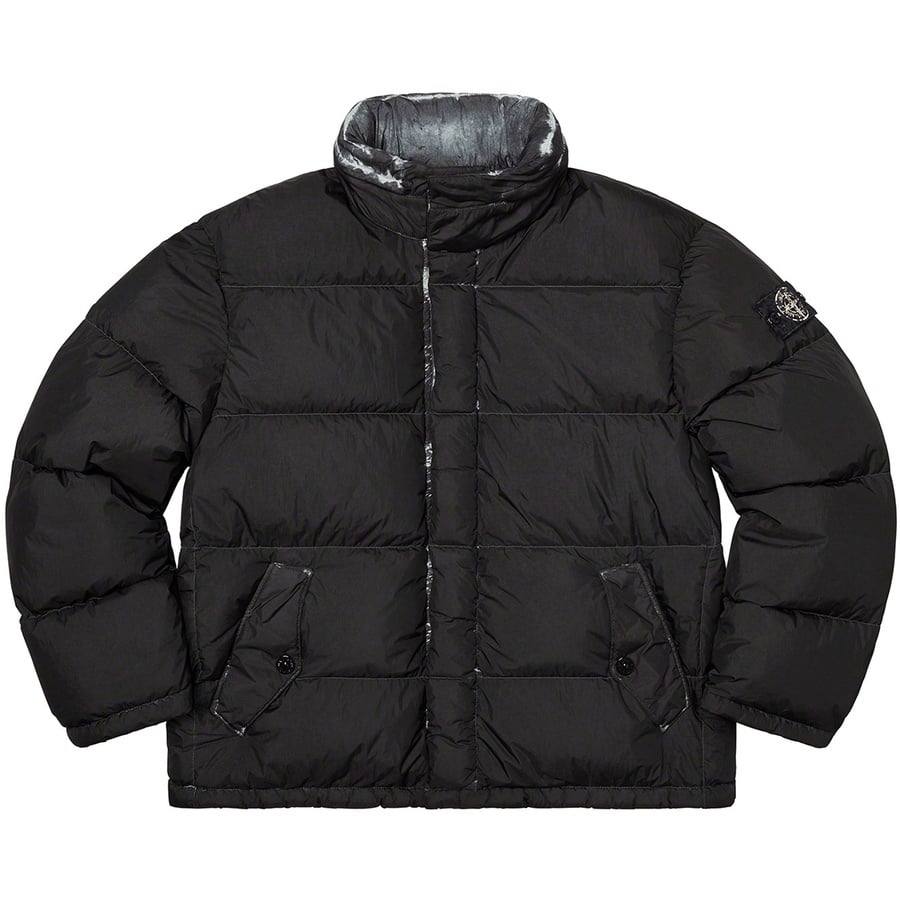 Details on Supreme Stone Island Painted Camo Crinkle Down Jacket Black from fall winter
                                                    2020 (Price is $998)