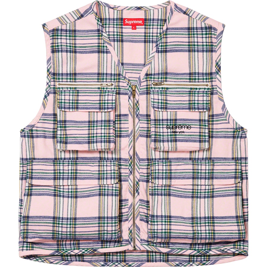 Details on Tartan Flannel Cargo Vest Pale Pink from fall winter 2020 (Price is $148)