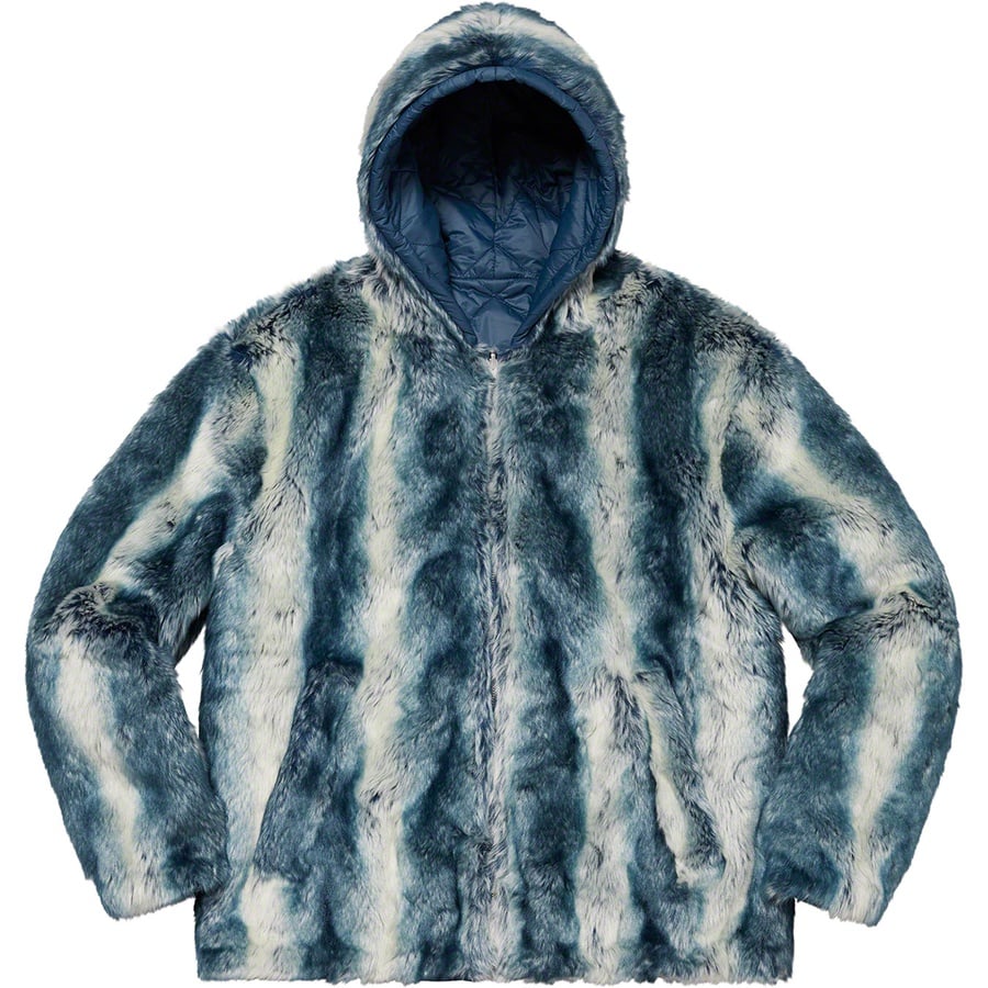 Details on Faux Fur Reversible Hooded Jacket Ice Blue from fall winter
                                                    2020 (Price is $388)