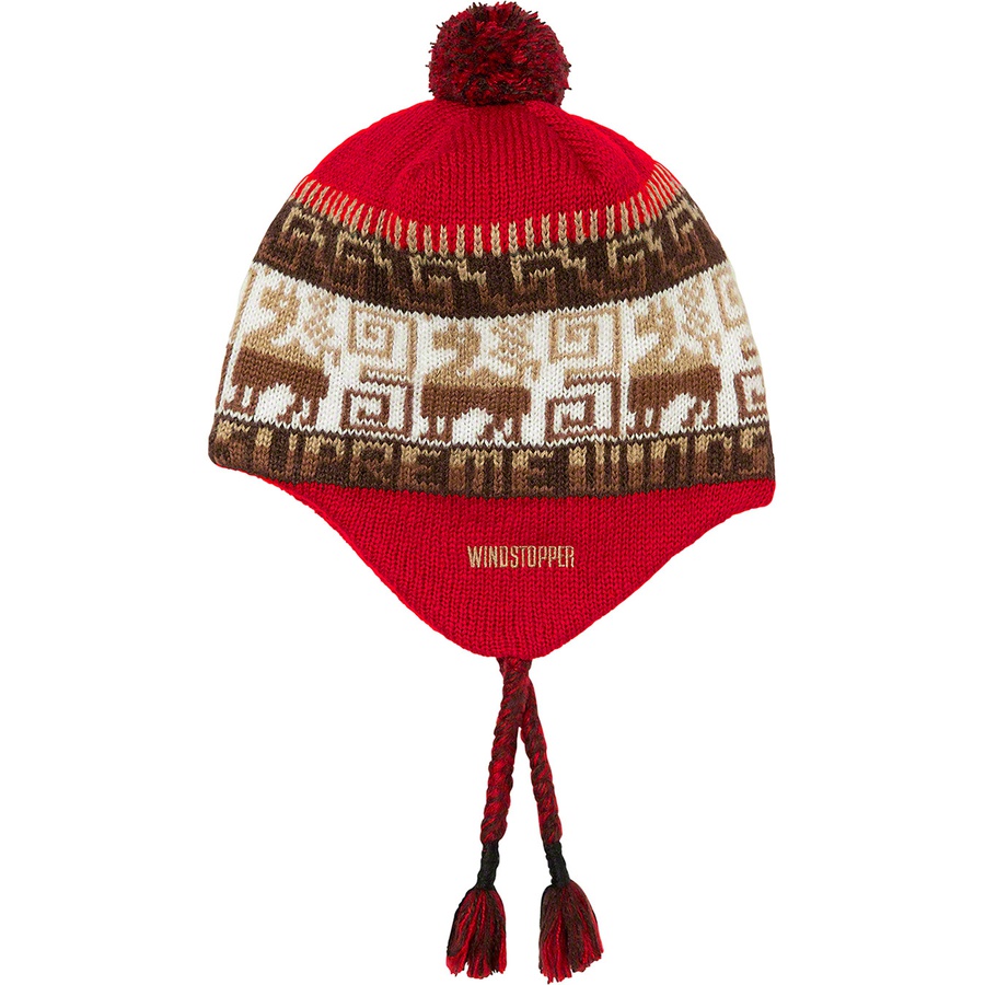 Details on Chullo WINDSTOPPER Earflap Beanie Red from fall winter 2020 (Price is $48)