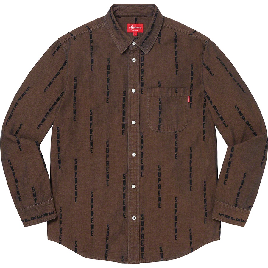 Details on Logo Stripe Jacquard Denim Shirt Brown from fall winter 2020 (Price is $148)